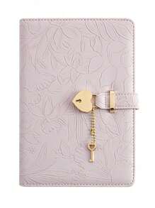 SHEIN 1PC Embossed Heart Lock Design Notebook, Suitable For Daily Diary, Men/Women Work And Travel Memo Password Notebook, With Lock And Key School Supplies, Back To School - A5 - View 15