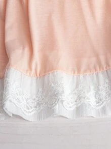Franclia Plus Size White Lace Trim Casual Vacation & Work Chic T-Shirt - Pink - View 4