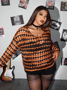 Whyspr Halloween Casual Punk Plus Size Sweaters Winter Fall Autumn - Multicolor - View 6