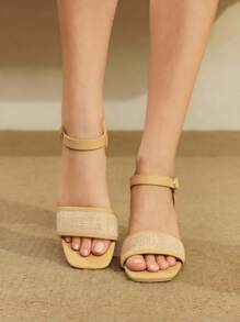 Styleloop 女士编织高跟凉鞋，波西米亚风格度假装 - 卡其色 - 查看 9