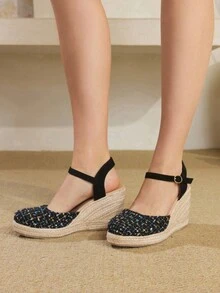 Styleloop Hemp Rope Woven Wedge Platform Sandals With Tie-Up, Lightweight Elevated Shoes For Party, Wedding, Daily Wear, Vacation, Bohemian For Women - Multicolor - View 3