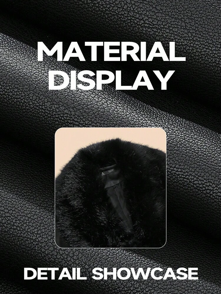 黒色 取り外し可能なフォックスファー襟付きレザージャケットコート、秋冬用