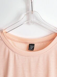 Franclia Plus Size White Lace Trim Casual Vacation & Work Chic T-Shirt - Pink - View 3