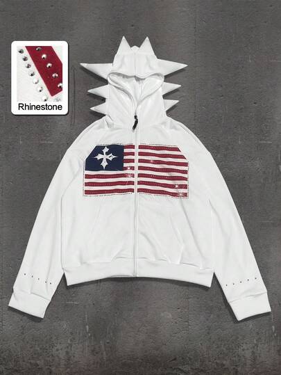 Street Life Cappello asimmetrico da uomo, felpa con stampa di diamanti scintillanti, stile oversize e corto, autunnale