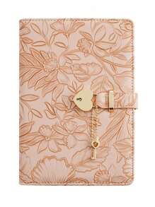 SHEIN 1PC Embossed Heart Lock Design Notebook, Suitable For Daily Diary, Men/Women Work And Travel Memo Password Notebook, With Lock And Key School Supplies, Back To School - A5 - View 16