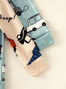 2 件套男婴卡通汽车印花长袖连体衣和裤子套装，适合春秋季的舒适休闲家居服 - 彩色 - 查看 3