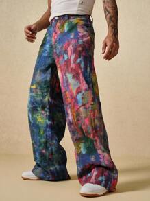 ROMWE MEN Street Life 男士宽松牛仔裤，带绘画图案 - 彩色 - 查看 6