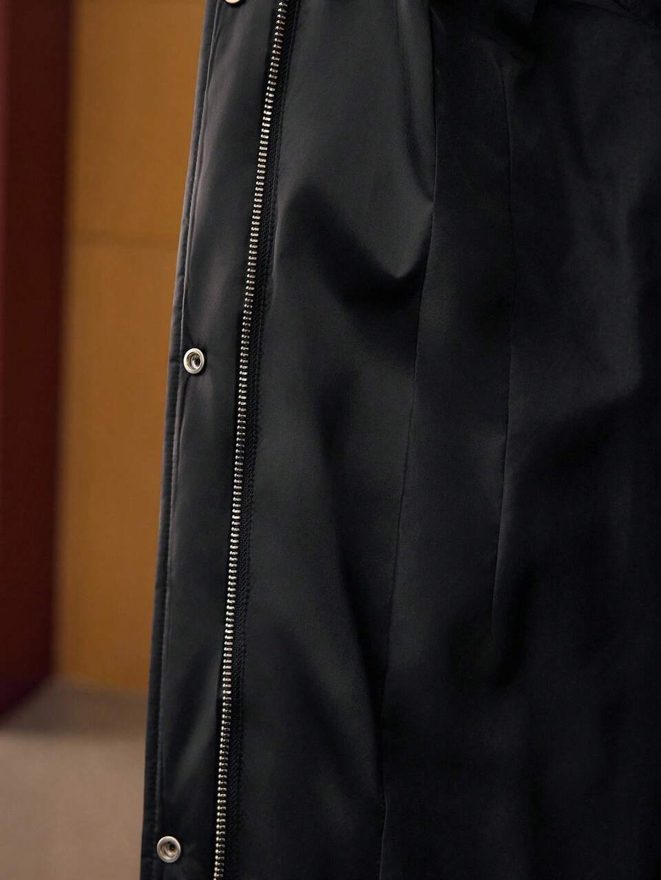 FUZZY TRIM SLANT POCKET ZIP PLACKET LONGLINE WINTER COAT