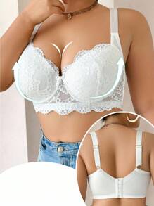 NudeFit Áo ngực ren thanh lịch cỡ lớn có gọng, áo ngực ren nâng ngực cho nữ, nâng ngực - trắng - Xem 3