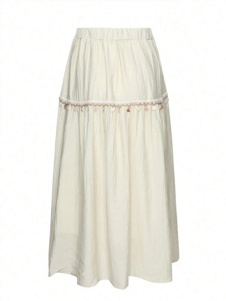 Contrast Color Fringe & Sequin Elastic Waist Women's A-Line Skirt