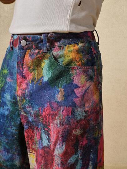 Street Life Jeans holgados y sueltos con estampado de pintura para hombres