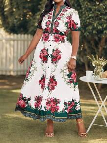 SHEIN Lady 春夏休闲优雅波西米亚风休闲外出彩色编织 V 领喇叭中长短袖大码连衣裙度假装女士海滩装女士连衣裙优雅波西米亚风度假装波西米亚风女装女士休闲连衣裙夏威夷装女士休闲连衣裙女士优雅装女士波西米亚风服装优雅连衣裙休闲连衣裙女士度假装波西米亚风波西米亚风时尚 - 彩色 - 查看 4