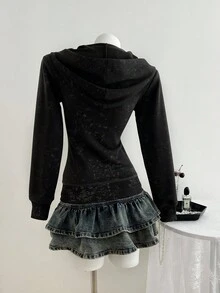 Elamini Women's Casual Acid-Washed Slim Fit Hooded Long Sleeve Sweatshirt Sweatshirt, Autumn Fall Cloth For Women