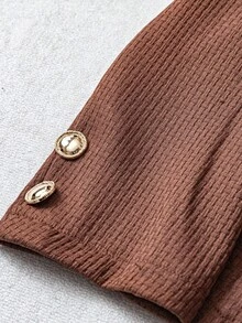 Bộ vest tay dài vải họa tiết đơn hàng khuy + nút trang trí cho nữ - Cà phê nâu - Xem 3