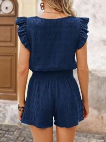 Brillora Two-Piece Set Of Plain And Simple Square Collar For Women In Holiday Style And Leisure - Navy Blue - View 2