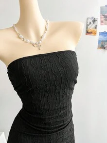 Soleia Váy Bandeau vải voan nhún bèo lãng mạn cho ngày lễ dành cho nữ, thích hợp cho các buổi hẹn hò ngày lễ, tiệc trà chiều, bãi biển, du thuyền, kỳ nghỉ thành phố, mọi mùa, mùa cưới, lễ hội âm nhạc, kỳ nghỉ Boho - màu đen - Xem 3