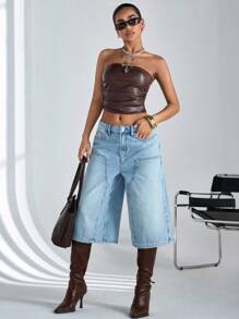 CasuGlow Cowgirl Outfit Women's Low Waist Y2K Pockets Wide Leg Loose Bermuda Denim Shorts Rave Outfits Women Summer Clothing - Blue - View 5