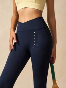 VARSIVA Damskie legginsy z wysokim stanem, w jednolitym kolorze, dopasowane, odpowiednie do ćwiczeń i jogi - Granatowy - Zobacz 4