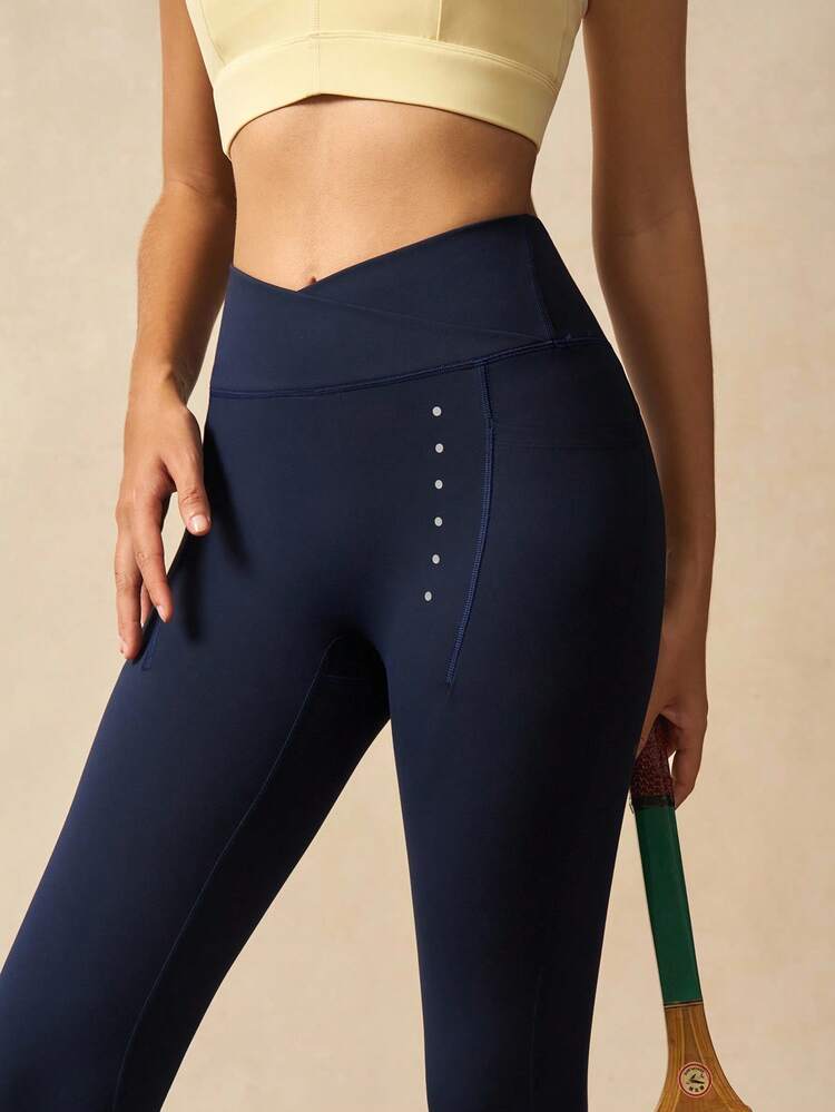 VARSIVA 女士高腰纯色紧身打底裤，适合健身和瑜伽 - 藏蓝色 - 查看 4