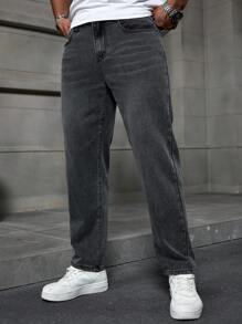 Manfinity Homme Jeans casual da uomo a gamba dritta, jeans neri lisci e lavati lunghi, adatti come regalo per marito o fidanzato