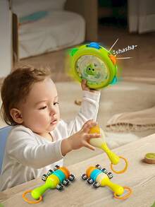 Zazumi 3PCS Baby Rattle Toy Set Gift Box Newborn Grasp Training Sensory Toys Colorful Shaker Drum Early Learning First Year Development Musical Instruments  Material Soft Touch Design(Style Accessories Random)