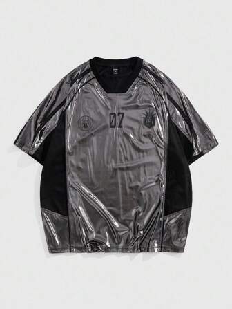 Prep Maglietta sportiva a maniche corte da uomo con grafica a contrasto e lettera, per l'estate