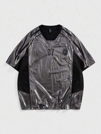 Prep Herren Kontrastfarben Buchstaben-Grafik Sommer Kurzarm Sport Jersey T-Shirt