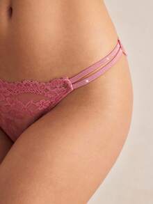 Charlaine Lace Patchwork Minimalist Sequin Elastic Shiny Sheer Elegant Romantic French Style Women's Panties, Suitable For Daily Wear And Vacation, Lace Underwear, Sheer Underwear, French Underwear - Dusty Pink - View 7