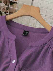 Rometta 大码休闲/办公室纯色缺口领卷袖衬衫