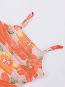 SHEIN Mädchen Batik Blumen Mesh Komfortables weiches Stil Langes Urlaubskleid - Verschiedenfarbig - Übersicht 5