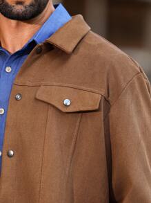 Manfinity Nomadique 男士时尚长袖单排扣复古麂皮夹克男士麂皮夹克西部夹克男士棕色夹克 - 棕色 - 查看 4