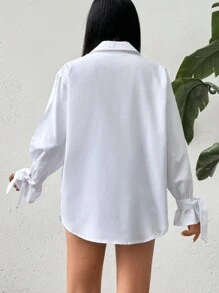 EURMUSE 寬鬆長袖襯衫,上面有眼睛亮片刺繡圖案 - 白色 - 查看 2