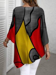 EMERY ROSE 大码休闲简约全身几何和卡通印花衬衫，适合春秋季节