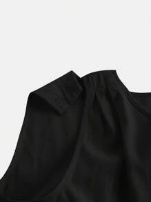SHEIN MOD 浅卡其色不对称领口系带阔腿连体裤 - 黑色 - 查看 4