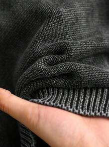 CosyJoli Suéter de punto con encaje lavado y desgastado de estilo francés elegante y casual para mujeres de talla grande en otoño/invierno - Negro - Ver 6
