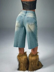 CasuGlow Women's Multi-Pocket Baggy Denim Shorts,Jorts, Casual Everyday - Blue - View 2