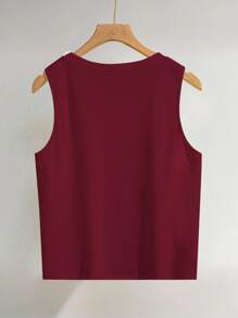 INAWLY 女式无袖铆钉休闲圆领背心，夏季 - 酒紅色 - 查看 2