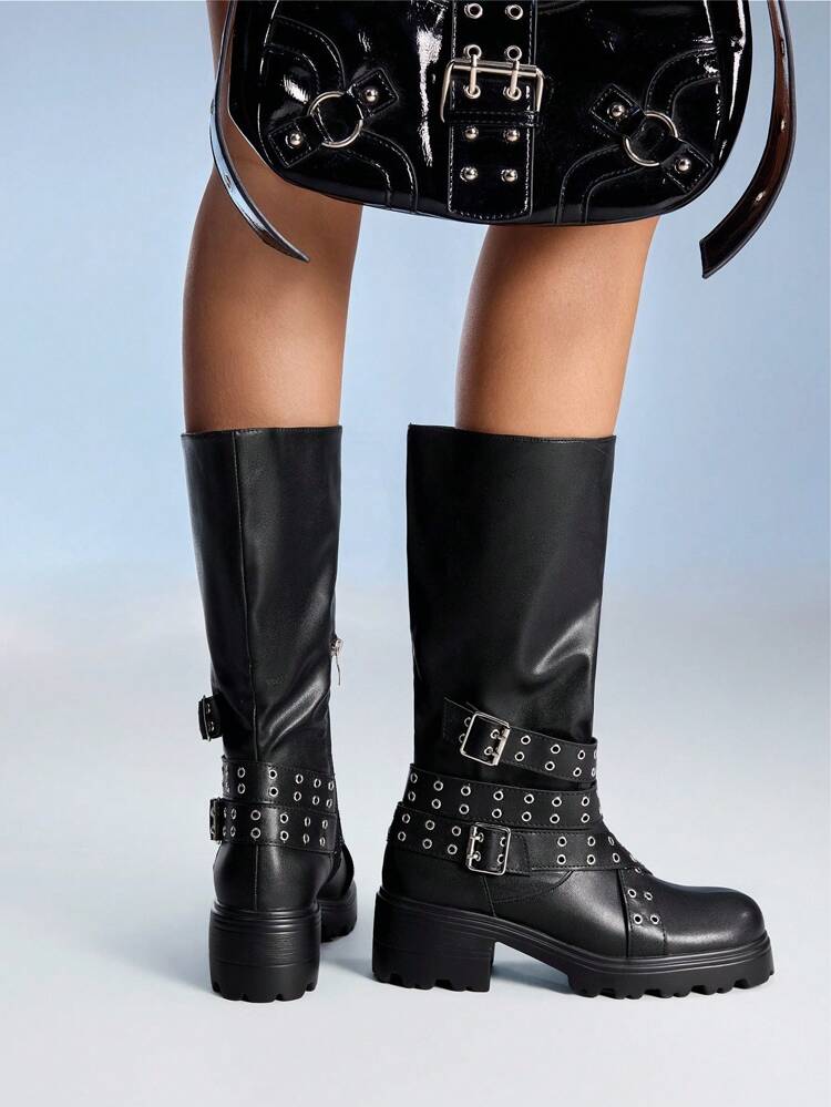 CUCCOO GRLICON Women's Over-The-Knee Boots, Y2K Style, Biker Chic, Back To School, Halloween, Christmas Party Outfit