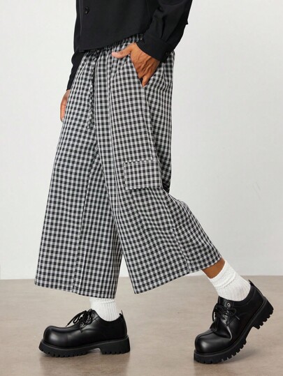 Casual Pantaloncini cargo da uomo stile universitario con motivo a quadri