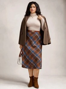 Zelara 大码斜纹格纹休闲百搭半身裙，磨毛面料，商务休闲女装基础款上衣，适合教师返校、秋季外出、商务休闲、经典商务休闲、秋冬办公室、生日、时尚冬季商务、冬季派对、秋季万圣节、圣诞节等场合。 - 彩色 - 查看 4