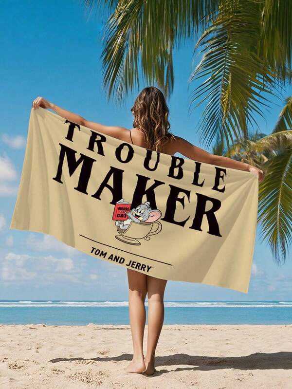 TOM & JERRY X SHEIN Serviette de plage légère, piscine, yoga fitness, indispensable pour les voyages, absorption rapide de l'eau, fibre ultra-fine, serviette de plage séchage rapide et absorbante
