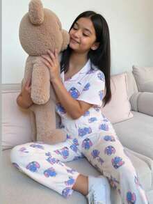 SHEIN Tween-Mädchen Lässiges Lounge-Set mit kurzärmligem Oberteil und Hose für jeden Tag - Babypink - Übersicht 3