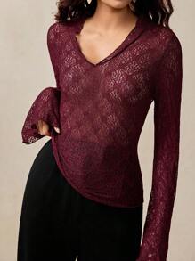 Florisole Women's Elegant Romantic Bohemian Lace T-Shirt Fall Cloth For Women