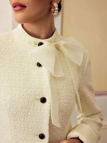 ZEYLAH Áo khoác nữ tay dài đệm vai thanh lịch màu be thời trang, cài nút đơn ở eo - Màu be - Xem 2