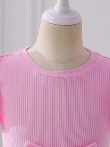 SHEIN 女孩优雅甜美可爱圆领盖袖罗纹面料腰部塑形网眼刺绣 A 字时尚公主裙，适合节日派对、旅行、夏季 - 粉色 - 查看 4