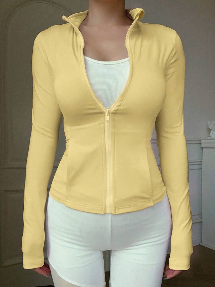 DAZY Women's Fitted Athletic Regular Jacket For Outdoor Running Women Coats - Yellow - View 3