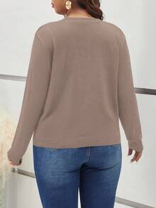 SHEIN Frenchy Cárdigan informal de manga larga con botones de unicolor talla grande, cárdigan talla grande, cárdigan talla grande para mujer, cárdigan informal curvo para otoño/invierno - Albaricoque - Ver 2
