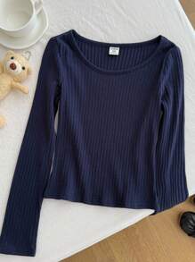 Koszulka z długim rękawem i prążkowanym ściągaczem dla dziewcząt w wieku 1/2 lat, elastyczna, dopasowana, uniwersalna, wygodna