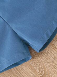 SHEIN Baby Boy Summer Casual Solid Color Short Sleeve Shirt And Jacket With Shorts Set - Blue - View 5