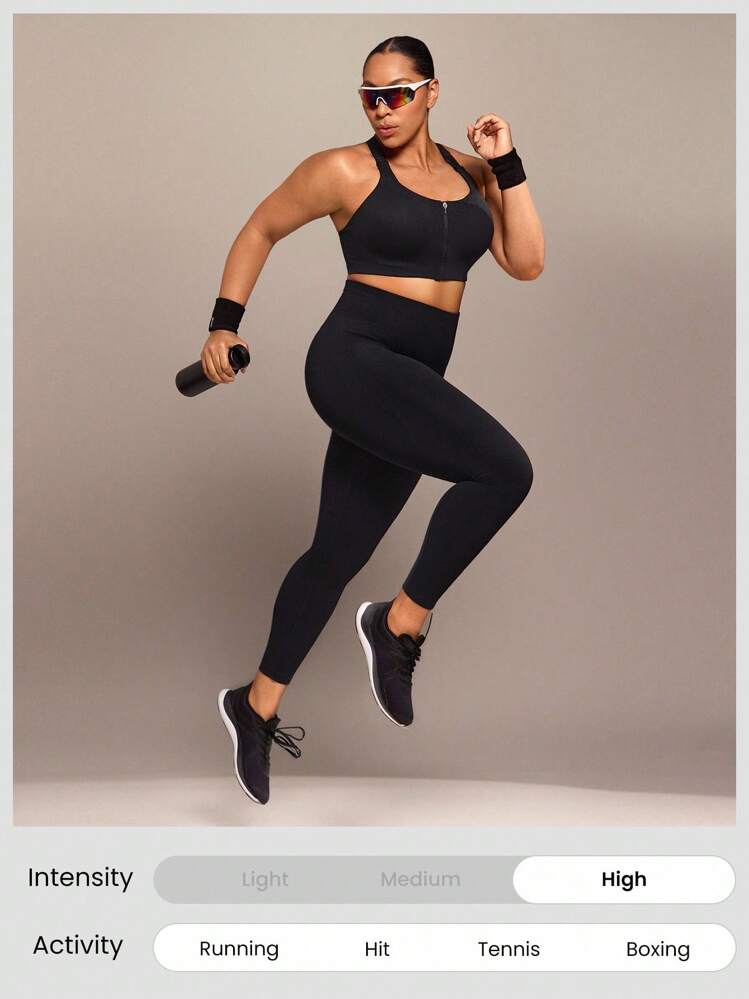 GLOWMODE 24" Plus Size Seamless Ready Set Go Tummy Control Scrunch Butt High-Waist Leggings Medium Impact Running Jogging Training Gym Workout  Spring Summer - Black - View 7